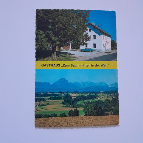AK Kremsmünster. Gasthaus Zum Baum mitten in der Welt. Besitzer: I. u. A. Zauner.