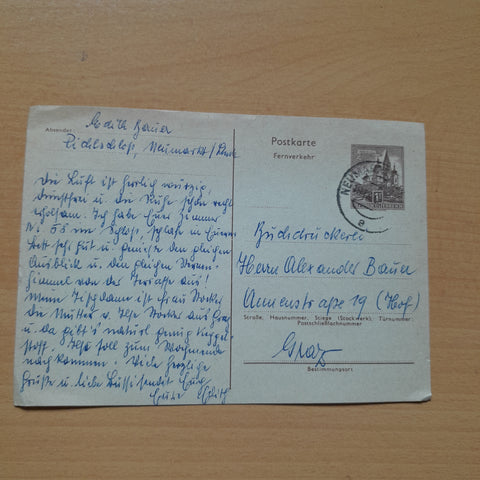 Postkarte Absender Edith Bauer, Pichlschloß, Neumarkt an Buchdruckerei Alexander Bauer, Graz.