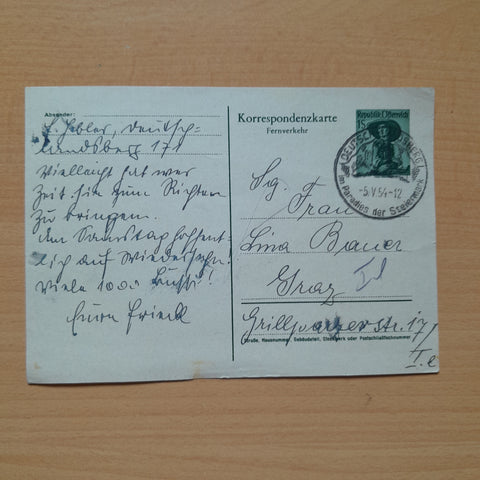 Postkarte Absender Deutschlandsberg an Lina Bauer, Graz.