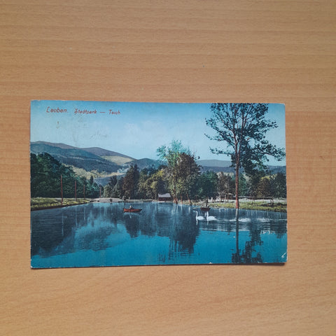 AK Leoben Stadtpark - Teich.