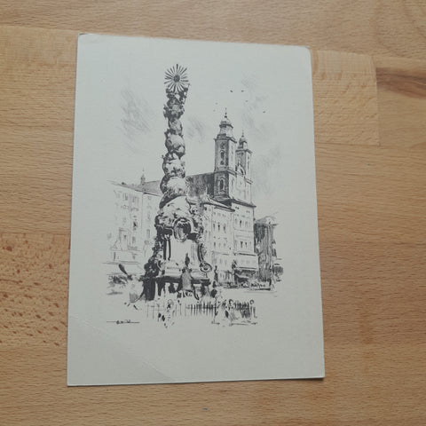 AK Linz. Hauptplatz mit alter Domkirche. Entwurf: Hanns Wulz.