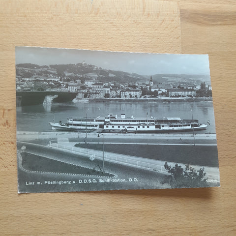 Muster-AK Linz mit Pöstlingberg u. D.D. S. G. Schiff-Station. (Kellner Verlag)