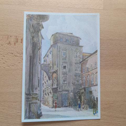AK Linz. Pfarrplatz. Ecke Pfarrgasse, Barockes Bürgerhaus. Nach einem Aquarell von F.L. Weidinger.