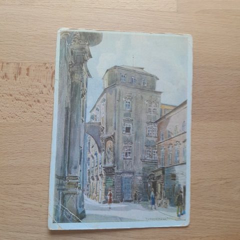 AK Linz. Pfarrplatz. Ecke Pfarrgasse, Barockes Bürgerhaus. Nach einem Aquarell von F.L. Weidinger.