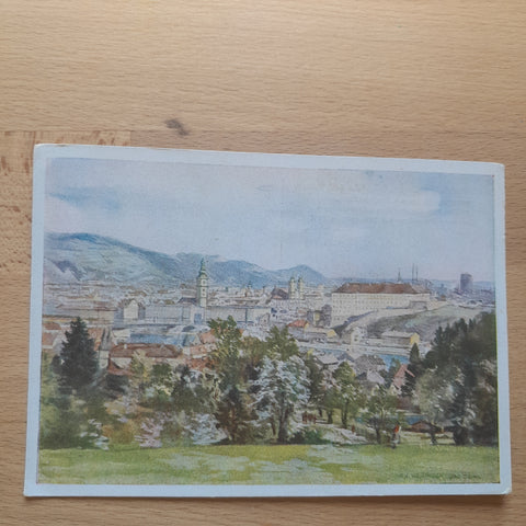 AK Linz. Blick von oberhalb des Schlosses Hagen. Nach einem Aquarell von F.L. Weidinger.