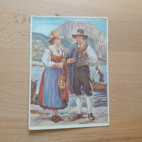 Werbekarte Österreichische Heimattrachten. Karten 1: Salzkammergut. (Brusenbauch pinx) Stickstoffwerke Linz.
