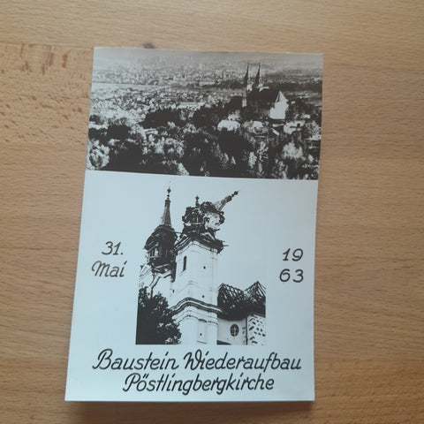 Bausteinkarte Wiederaufbau Linz Pöstlingbergkirche. 31. Mai 1963.