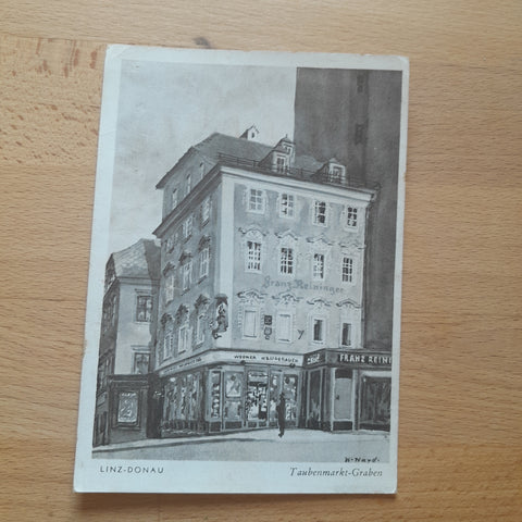 AK Linz. Taubenmarkt-Graben. nach Aquarell von Karl Hayd. Kartenserie Alte Gassen und Häuser von Linz.