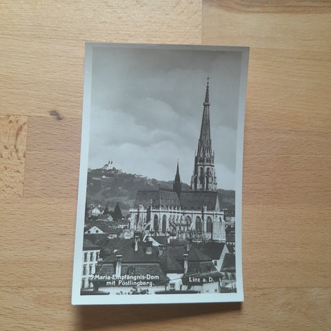 AK Linz. Maria Empfängnis Dom mit Pöstlingberg.