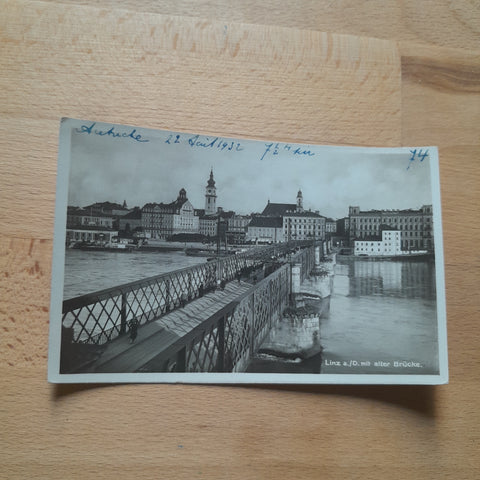 AK Linz mit alter Brücke.