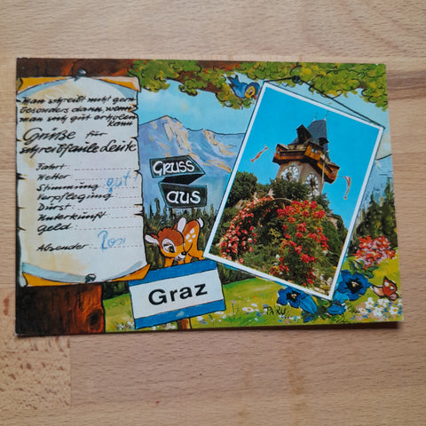 AK Gruß aus Graz. Uhrturm. Kunstkarte.