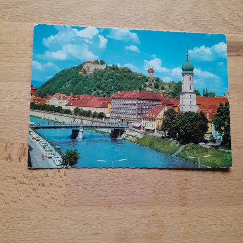 AK Graz. Blick zum Schloßberg vom Hotel Weitzer.