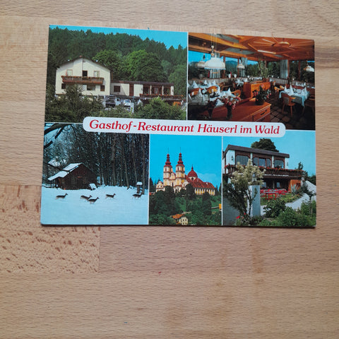 AK Graz – Mariatrost. Gasthof Restaurant Häuserl im Wald. Roseggerweg 105.