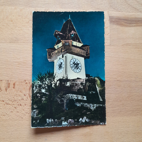 AK Graz bei Nacht - Uhrturm am Schloßberg.