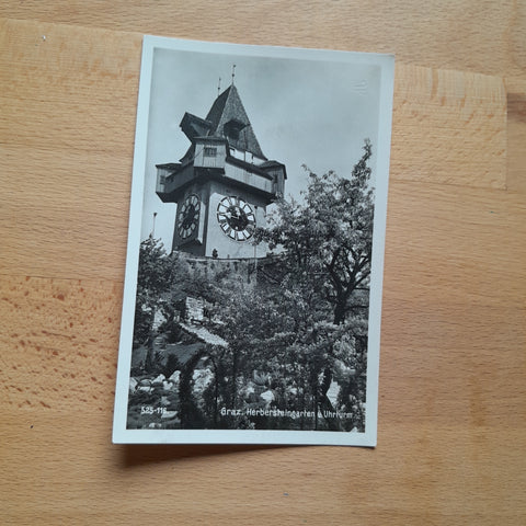 AK Graz. Herbersteingarten und Uhrturm.