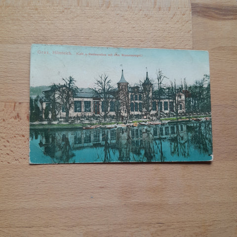 AK Graz Hilmteich. Cafe u. Restauration mit dem Wasserspiegel.