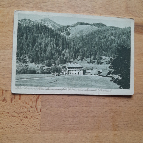 AK Grünau bei Mariazell. Karl Steinitzers Hotel Marienwasserfall. (1923)