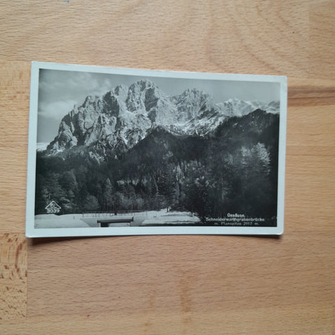 AK Gesäuse. Schneiderwarthgrabenbrücke mit Planspitze.