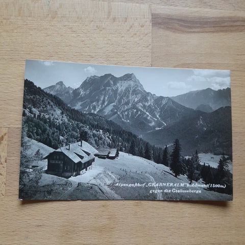 AK Alpengasthof Grabneralm bei Admont gegen die Gesäuseberge.