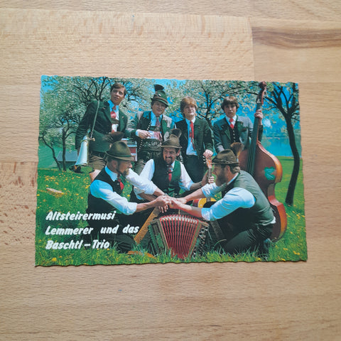 Autogrammkarte Altsteirermusi Lemmerer und das Baschtl-Trio.