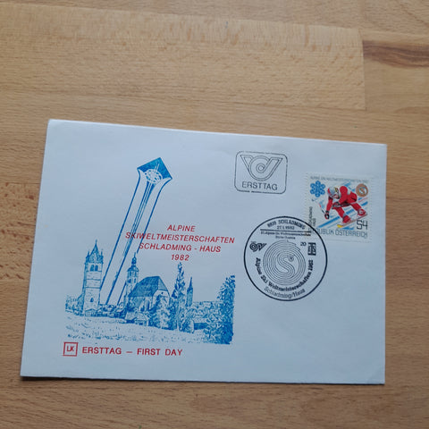 Ersttag. Alpine Skiweltmeisterschaften Schladming - Haus 1982.