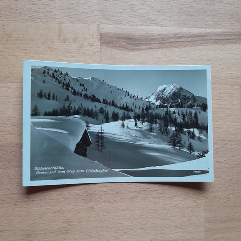 AK Südwienerhütte mit Grosswand vom Weg zum Pleisslingkeil. (1934)