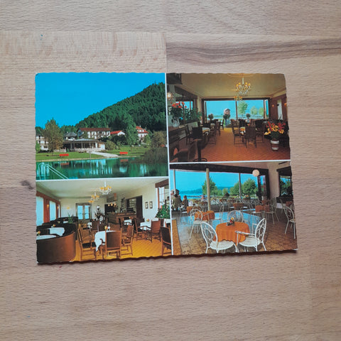 AK Unterburg Klopeinersee-Ostufer. Gasthof Krainz mit Strandcafe und öffentl. Strandbad.