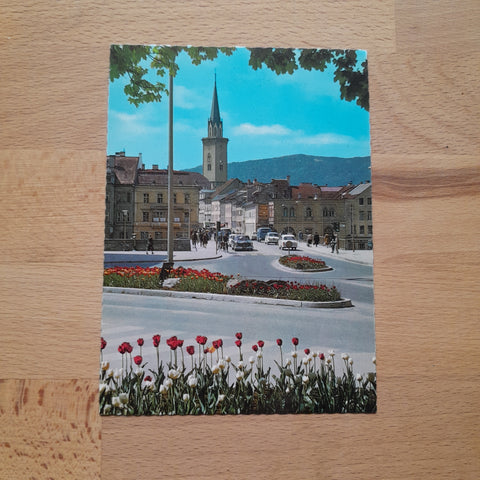 AK Villach. Blick über die Draubrücke zum Stadtpfarrturm.