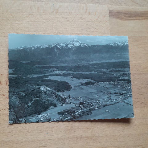 AK Blick von der Kanzel auf Ruine Landskron St. Andrä und Neu-Landskron mit Mittagskogel.
