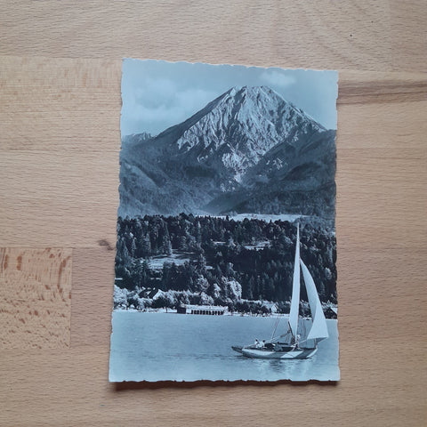 AK Faakersee, Strandbad mit Mittagskogel.