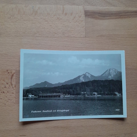 AK Faakersee Sandbank mit Mittagskogel.