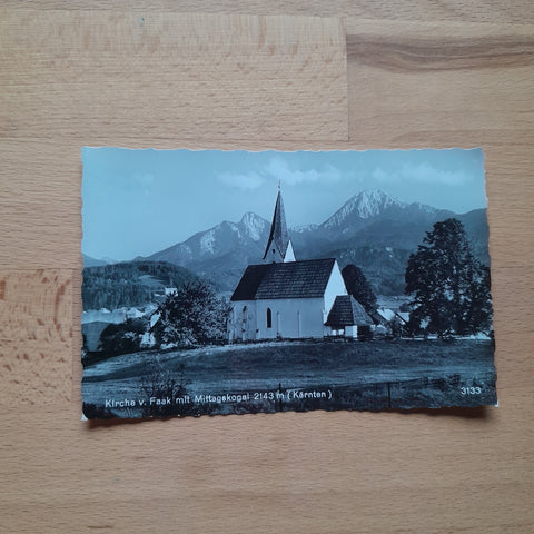 AK Kirche v. Faak mit Mittagskogel.