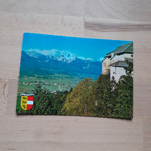 AK Blick von der Hollenburg übers Rosental auf Karawanken.