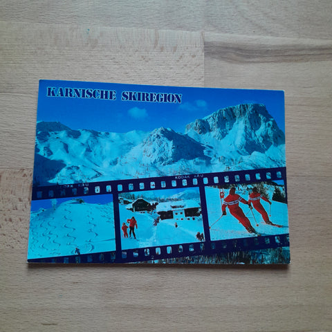 AK Karnische Skiregion. Trogkofel. Spuren im Schnee. Bauerndorf und Hotel Sonnleiten. Hapimag Feriendorf. Skilehrer der Skischule Sport Sölle.