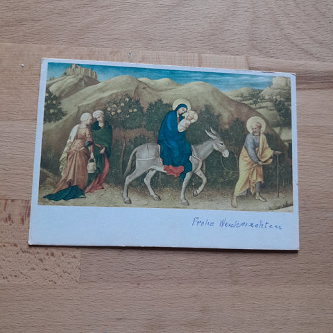 AK Frohe Weihnachten. Gentile da Gabriano: La Fuga in Egitto. (Firenze, Galleria degli Uffizi)