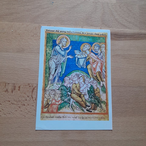 AK Speisung der Fünftausend, sogenanntes Gebetsbuch der hl. Hildegard von Bingen, München Bayrische Staatsbibliothek.
