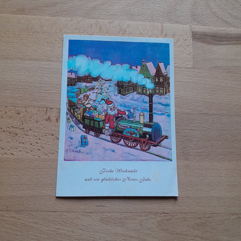 Glückwunschkarte Weihnachten. Neujahr. (Weihnachtsmann) Weihachtsfahrt.