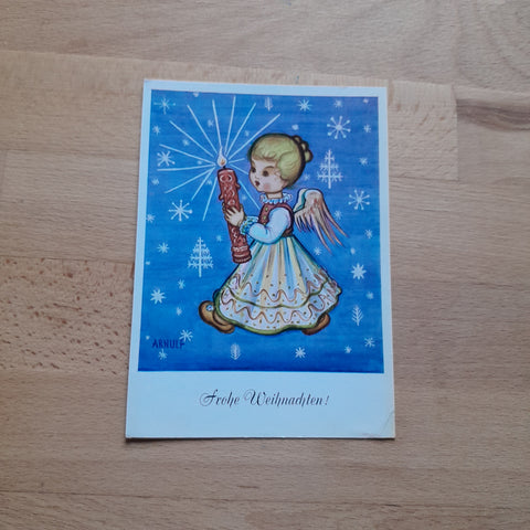 Glückwunschkarte Weihnachten. Engel mit Kind. (nach Mundgemalen A.F. Stegmann)