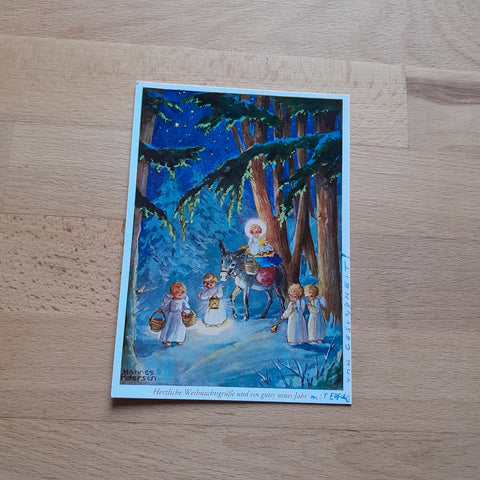 Glückwunschkarte Weihnachten. Hannes Petersen. Das Christkind im Walde.
