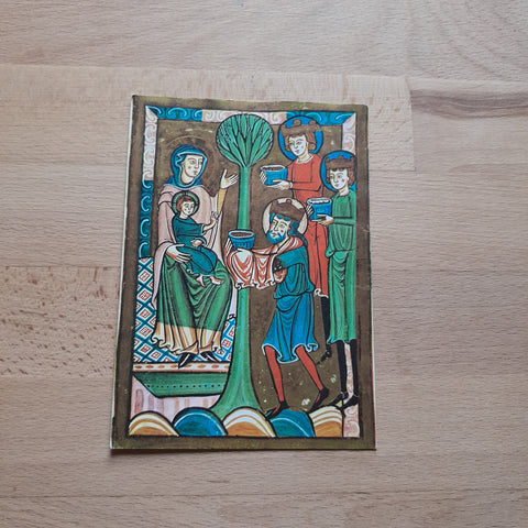 AK Anbetung der Könige. Oberrhein, Psalterium St. Peter, Karsruhe Badische Landesbibliothek.