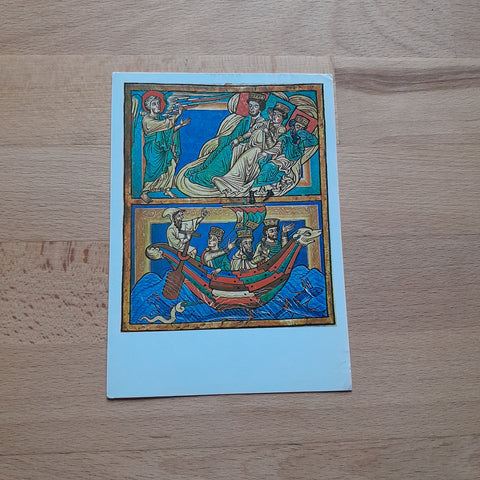 AK Traum und Heimreise der Hl. Drei Könige (Evangelistar des Speyerer Doms um 1197 (Karlsruhe, Badische Landesbibliothek)