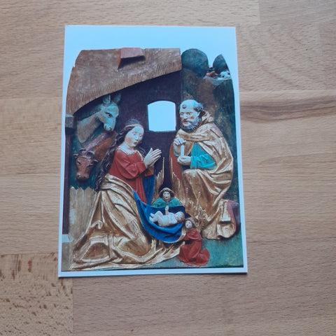 AK Pfarrkirche Schörfling Geburt Christi. Spätgot. Relief des ehem. Flügelaltares.