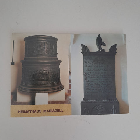 AK Heimathaus Mariazell. Sammlung Mariazeller Eisenguß Ringofen mit Reliefs, Grabplatte Joseph Raßer.