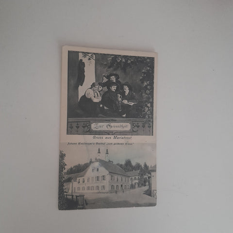 AK Gruss aus Mariatrost. Johann Knollmayer`s Gasthof zum goldenen Kreuz. (1909-10)