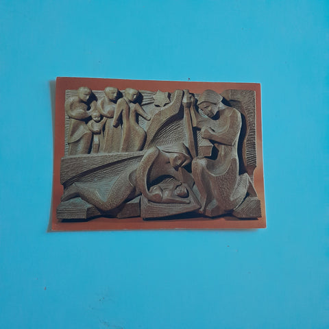 AK Pfarr- und Konzilsgedächniskirche Wien-Lainz. Weihnachtskrippe Holzrelief (1973) von Adolf Vallazza, St. Ulrich/Gröden Südtirol.