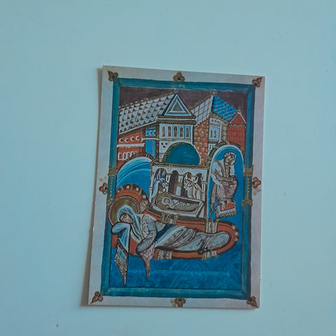 AK Geburt Christi. Hitda Codex aus Meschede, Köln um 1020. Hessische Landes- und Hochschulbibliothek Darmstadt.
