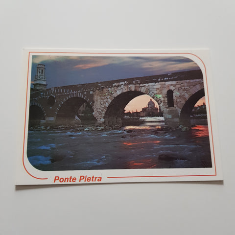 AK Verona. Ponte Pietra. Chiesa S. Giorgio. Tramonto.