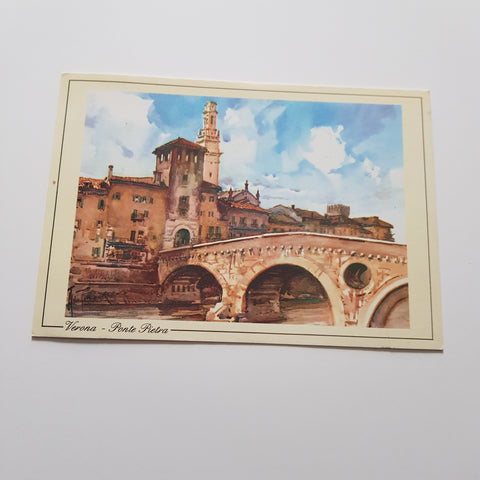 AK Verona. Ponte Pietra. Acquarello di Aldo Raimondi.