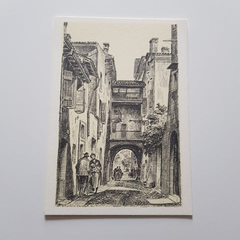 AK Verona minore. Il vicolo del volto Muro Padri in un disegno a penna di Ameglio Trivella.