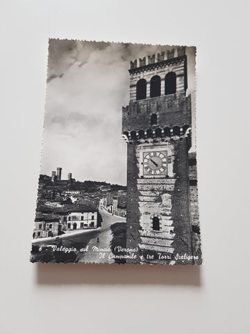 AK Valeggio sul Mincio. Il Campanile e tre Torri Scaligere.